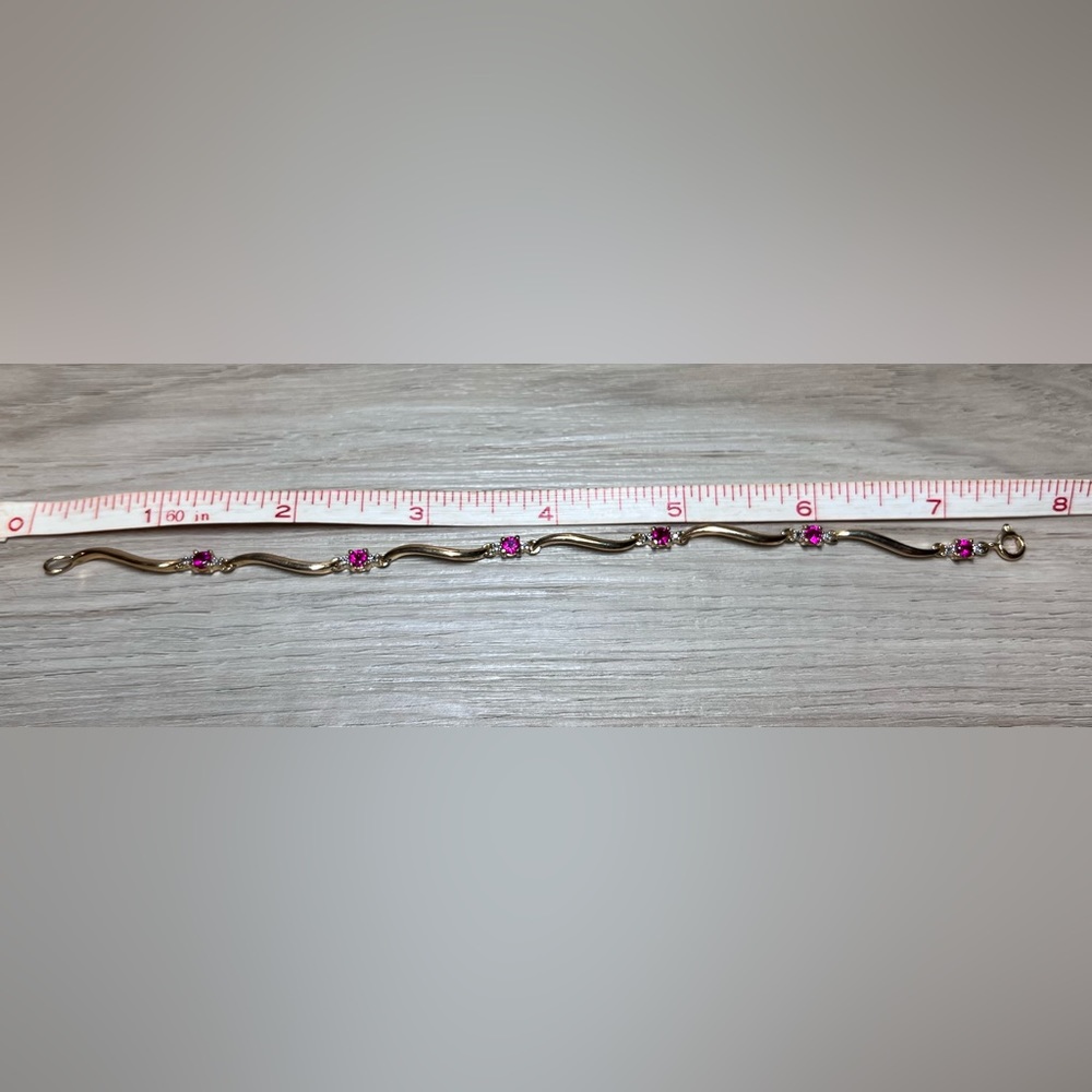 Vintage Prime Art Gold Over Sterling Silver Tourmaline Bracelet, 7.5", 5.5g - Picture 4 of 6